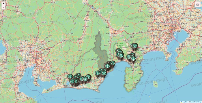 静岡県のスターバックスの店舗地図