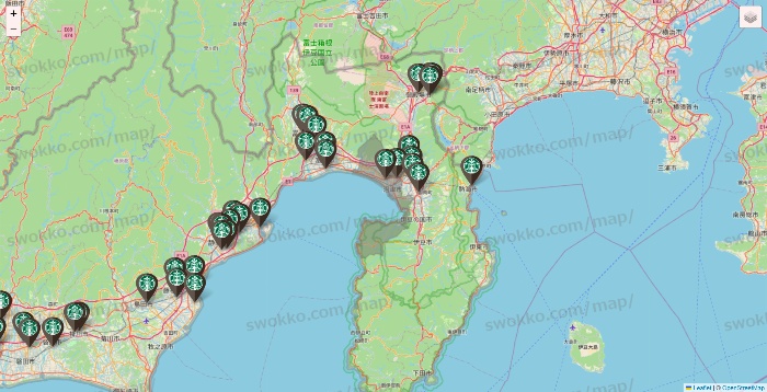 静岡県のスターバックスの店舗地図