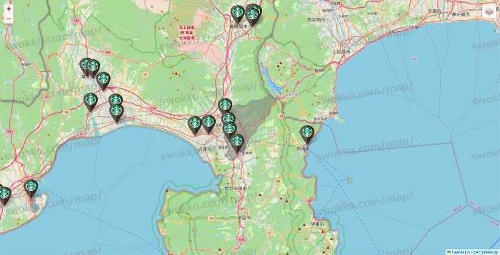 静岡県のスターバックスの店舗地図