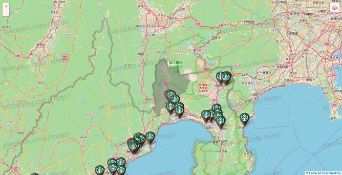 静岡県のスターバックスの店舗地図