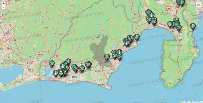 静岡県のスターバックスの店舗地図