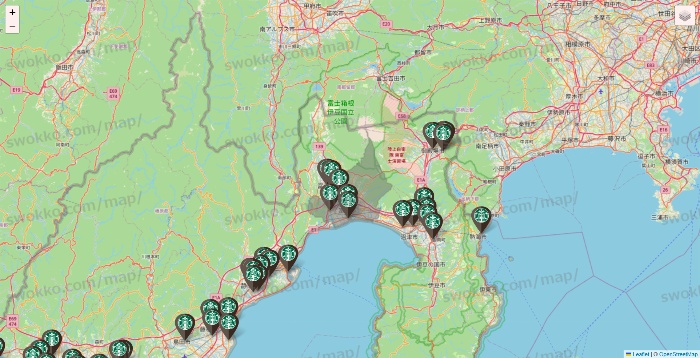 静岡県のスターバックスの店舗地図