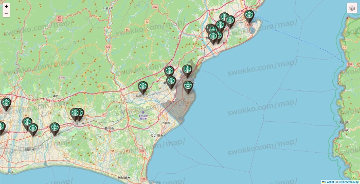 静岡県のスターバックスの店舗地図