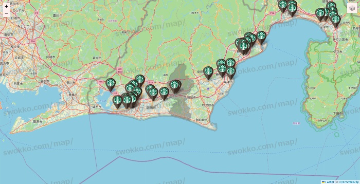 静岡県のスターバックスの店舗地図