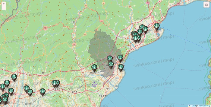 静岡県のスターバックスの店舗地図