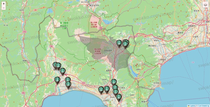 静岡県のスターバックスの店舗地図