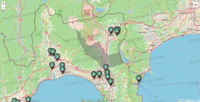 静岡県のスターバックスの店舗地図