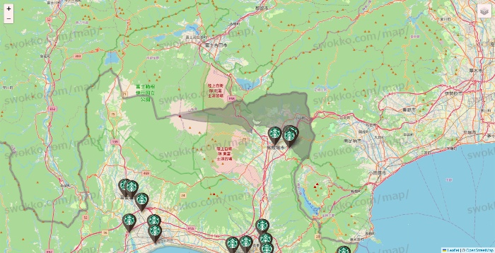 静岡県のスターバックスの店舗地図