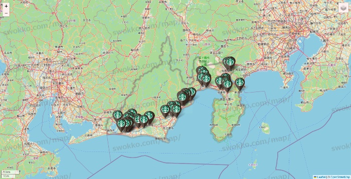 静岡県のスターバックスの店舗地図