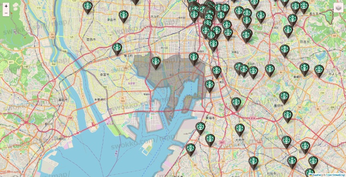 愛知県のスターバックスの店舗地図