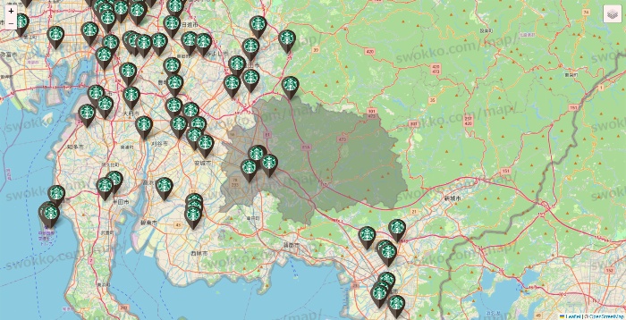 愛知県のスターバックスの店舗地図