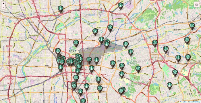 愛知県のスターバックスの店舗地図