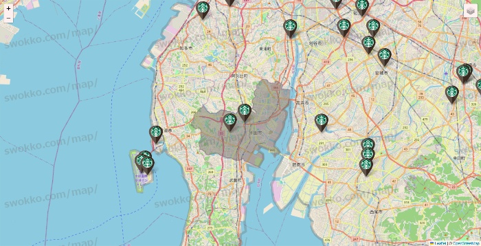 愛知県のスターバックスの店舗地図