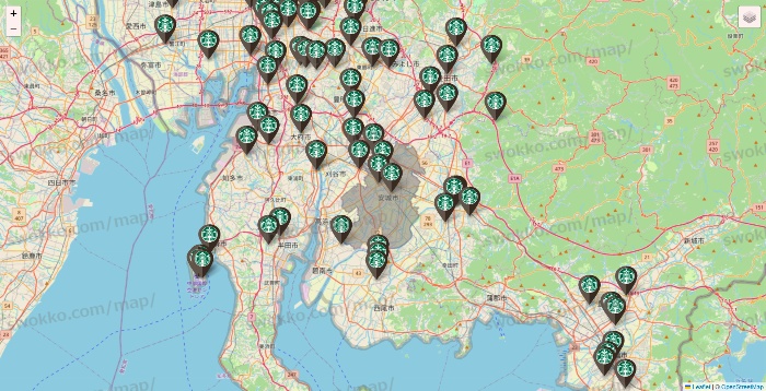 愛知県のスターバックスの店舗地図