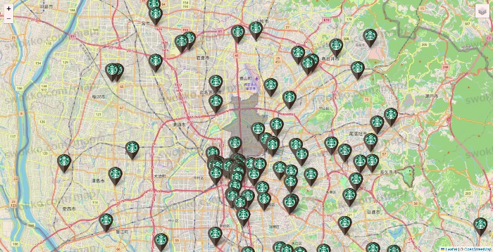 愛知県のスターバックスの店舗地図