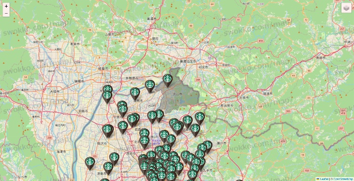 愛知県のスターバックスの店舗地図