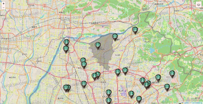 愛知県のスターバックスの店舗地図