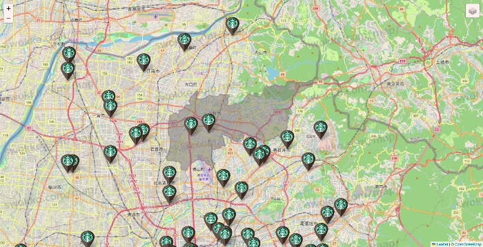愛知県のスターバックスの店舗地図