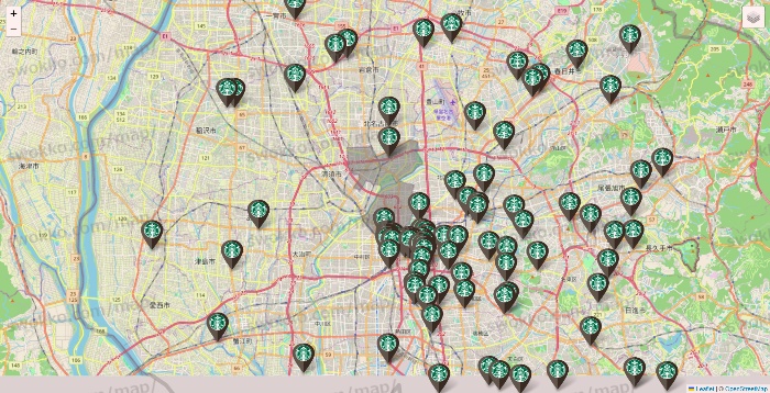 愛知県のスターバックスの店舗地図
