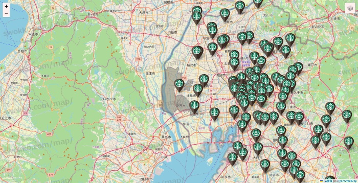 愛知県のスターバックスの店舗地図