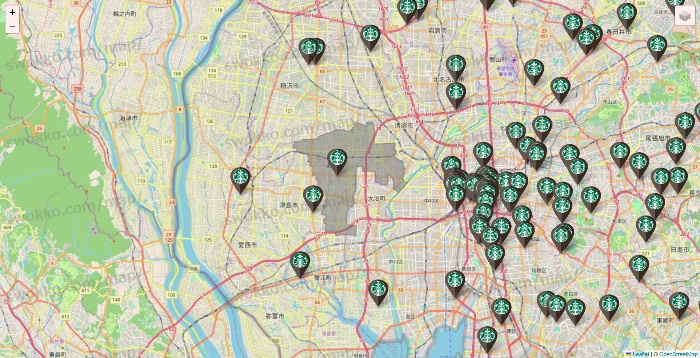 愛知県のスターバックスの店舗地図