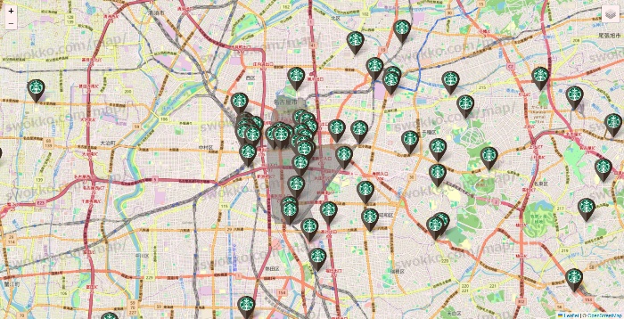 愛知県のスターバックスの店舗地図
