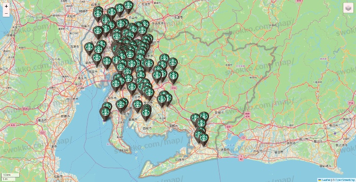 愛知県のスターバックスの店舗地図