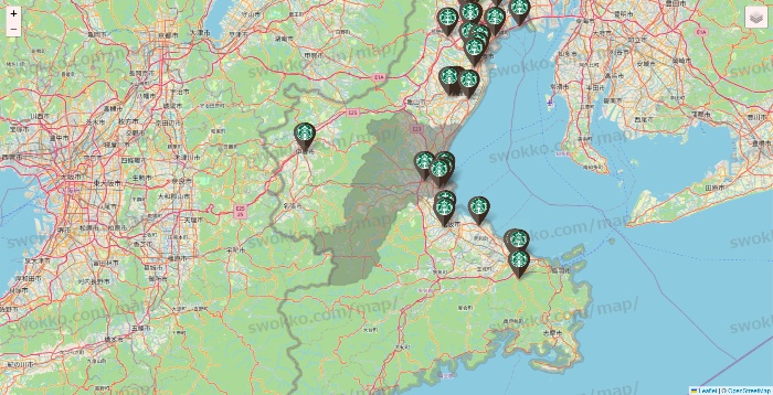 三重県のスターバックスの店舗地図