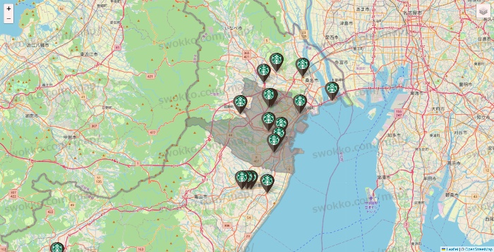三重県のスターバックスの店舗地図