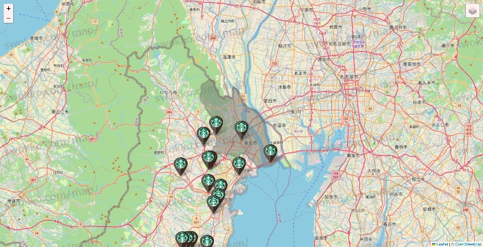 三重県のスターバックスの店舗地図