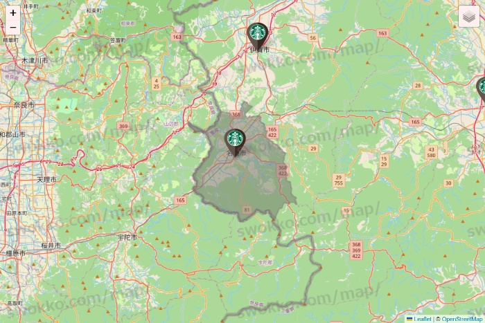 三重県のスターバックスの店舗地図