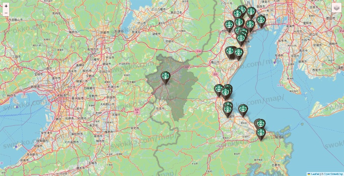 三重県のスターバックスの店舗地図