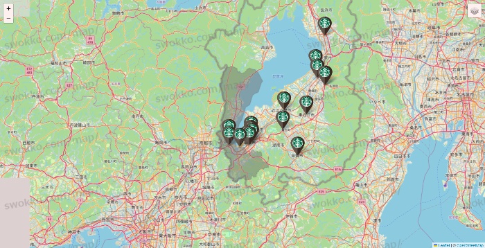 滋賀県のスターバックスの店舗地図