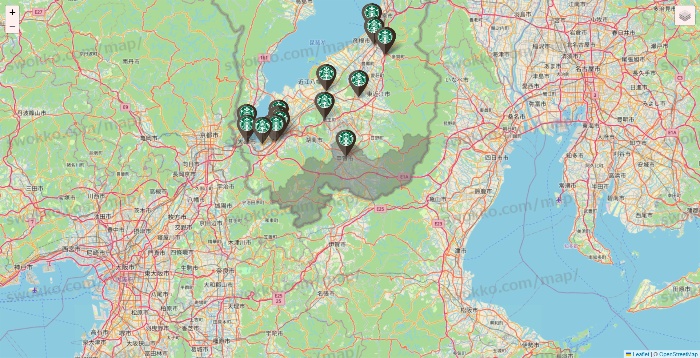 滋賀県のスターバックスの店舗地図