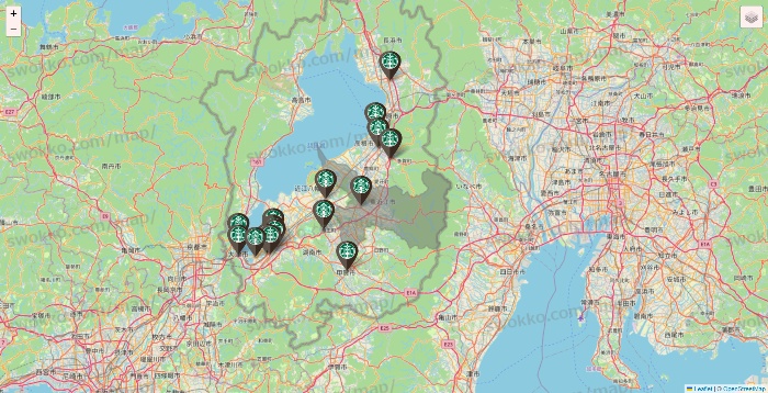 滋賀県のスターバックスの店舗地図