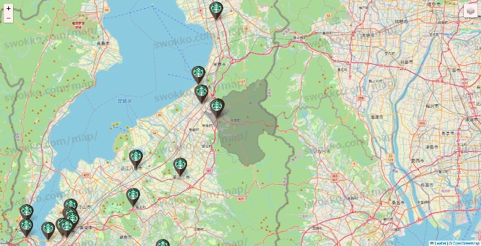 滋賀県のスターバックスの店舗地図