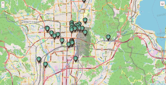 京都府のスターバックスの店舗地図
