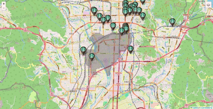 京都府のスターバックスの店舗地図