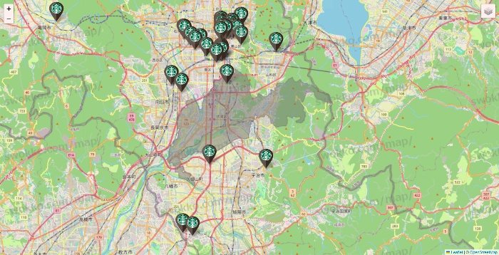 京都府のスターバックスの店舗地図