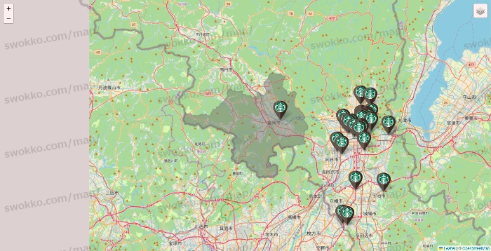 京都府のスターバックスの店舗地図