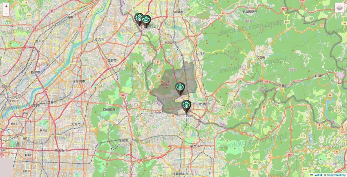 京都府のスターバックスの店舗地図