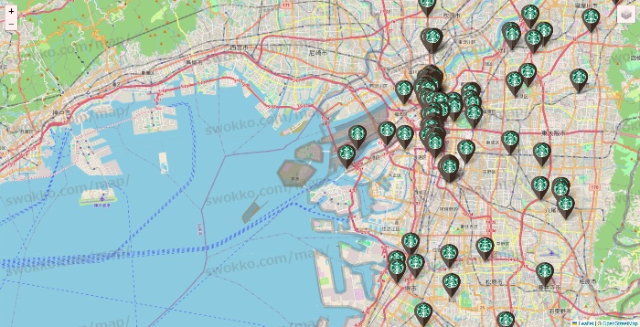 大阪府のスターバックスの店舗地図