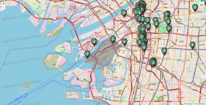 大阪府のスターバックスの店舗地図