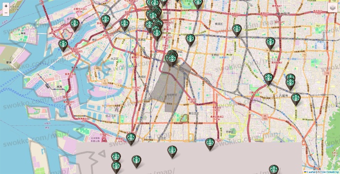 大阪府のスターバックスの店舗地図