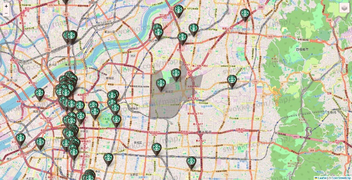 大阪府のスターバックスの店舗地図