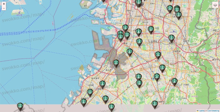 大阪府のスターバックスの店舗地図