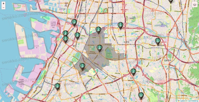 大阪府のスターバックスの店舗地図