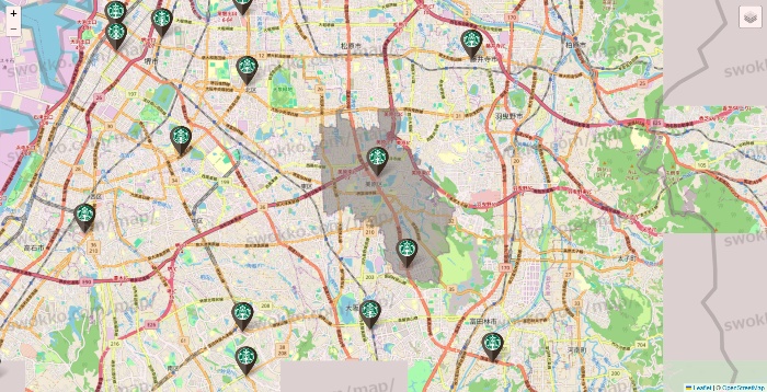 大阪府のスターバックスの店舗地図
