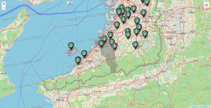 大阪府のスターバックスの店舗地図