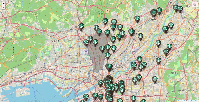 大阪府のスターバックスの店舗地図